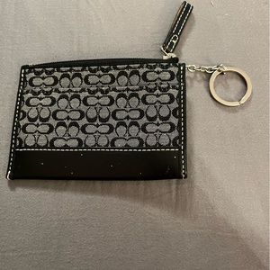 Coach black leather grey fabric key/card holder
